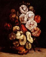 Courbet, Gustave - Hollyhocks In A Copper Bowl